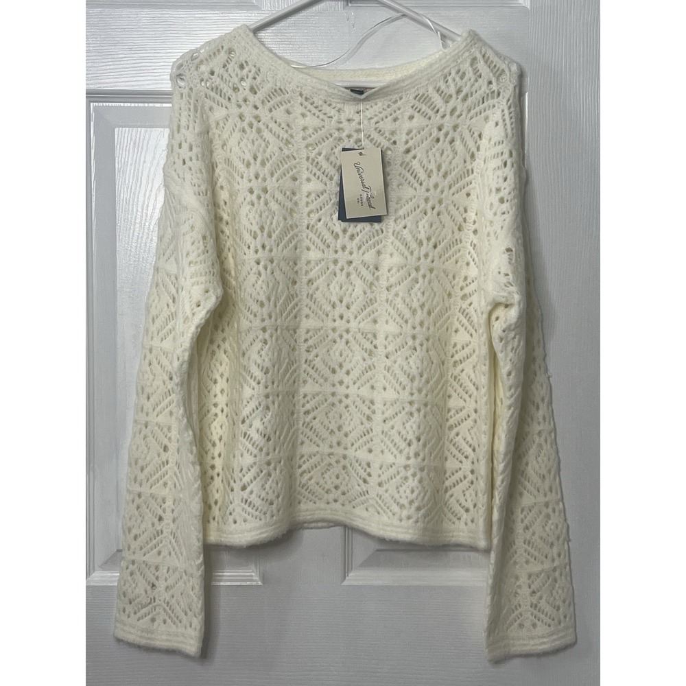 Universal Thread Ivory Crochet Knit Sweater Boho‎ Cottagecore Soft Girl Top Sz M - Picture 2 of 7